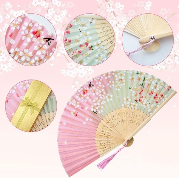 Boshiho Women's Fan & Fan Bag, Rayon Dance Fan, Beautiful, Flower Pattern, Butterfly Pattern, Cherry Blossom Pattern, Stylish, Japanese Style Accessory, Elegant, Gorgeous - Image 6