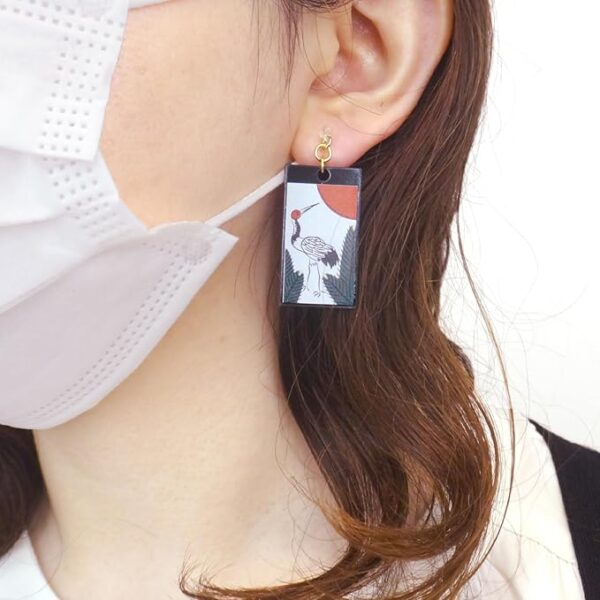 Daio Seisakusho Flower Card Earrings, Japanese Souvenir, Japanese Style, Stylish, Flower Card Goods, Made in Japan, Lucky Charm, Coming of Age Ceremony, Non-Hole Earrings - Image 4