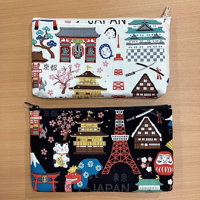 Keisuu Pouch, Hello Nippon, Tokyo, Kyoto, Mt. Fuji, Kinkakuji, Castle, Made in Japan, Cotton, Hello Nippon Pouch, Large, White - Image 6