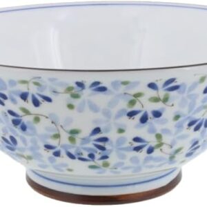 EAST Table yex-031-7 Lightweight Ramen Bowl Diameter 7.6 x Height 3.3 inches (19.2 x 8.4 cm), Small Blue Flowers, Made in Japan, Microwave Safe, Dishwasher Safe