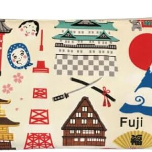 Keisuu Pouch, Hello Nippon, Tokyo, Kyoto, Mt. Fuji, Kinkakuji, Castle, Made in Japan, Cotton, Hello Nippon Pouch, Large, White