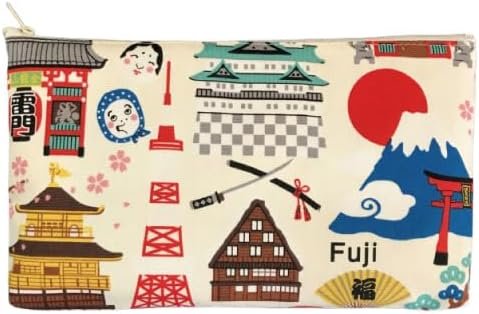 Keisuu Pouch, Hello Nippon, Tokyo, Kyoto, Mt. Fuji, Kinkakuji, Castle, Made in Japan, Cotton, Hello Nippon Pouch, Large, White