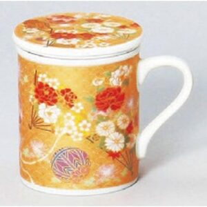 Japanese Souvenir Gold Peony Lid Mug with Infuser 3.3 x 3.7 inches (85 x 95 mm), Asakusa Souvenir, Japanese Souvenir, Commercial Use