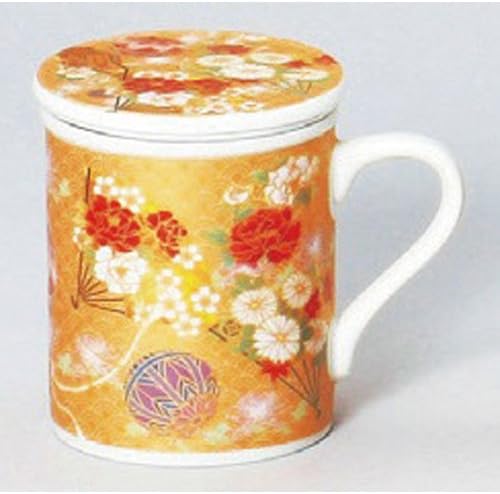 Japanese Souvenir Gold Peony Lid Mug with Infuser 3.3 x 3.7 inches (85 x 95 mm), Asakusa Souvenir, Japanese Souvenir, Commercial Use