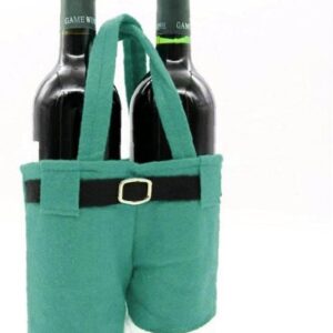 Wine Bottle Bag with Santa Pants, Perfect for Snacks, Candy, Chocolate, Champagne, and Sake, Perfect for Gift Wrapping and Christmas Decorations (Green)