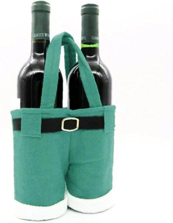 Wine Bottle Bag with Santa Pants, Perfect for Snacks, Candy, Chocolate, Champagne, and Sake, Perfect for Gift Wrapping and Christmas Decorations (Green)