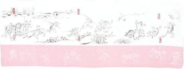 Yamamoto Hitoto Shoten Double Gauze Washcloth Upper Roll Rabbit and Frog Pink [4535-A] Made in Japan Japanese Pattern Inbound Souvenir