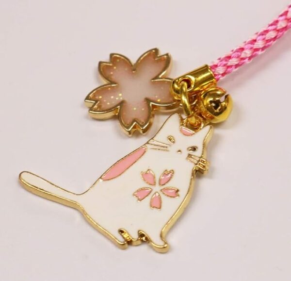 Matsumi Kogei Nettsuke 0.5 x 2.8 x 10 cm Epo, Cherry Blossom, White, Cat - Image 2