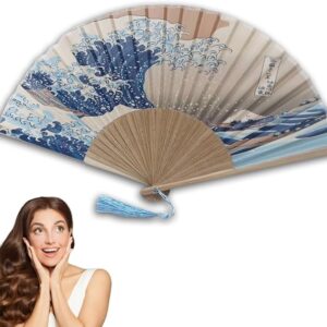 MMmall Japanese Souvenir Fan, Japanese Pattern, 36 Views of Fugaku, Souvenir for Foreigners (Great Wave Off Kanagawa)