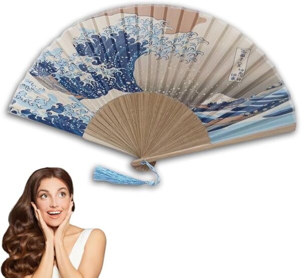 MMmall Japanese Souvenir Fan, Japanese Pattern, 36 Views of Fugaku, Souvenir for Foreigners (Great Wave Off Kanagawa)