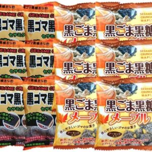 Okinawa Pioneer Foods Black Sesame Brown Sugar Soy Flour & Black Sesame Brown Sugar Maple Sesame Crunch, 0.7 oz (20 g) x 12 Pieces Set