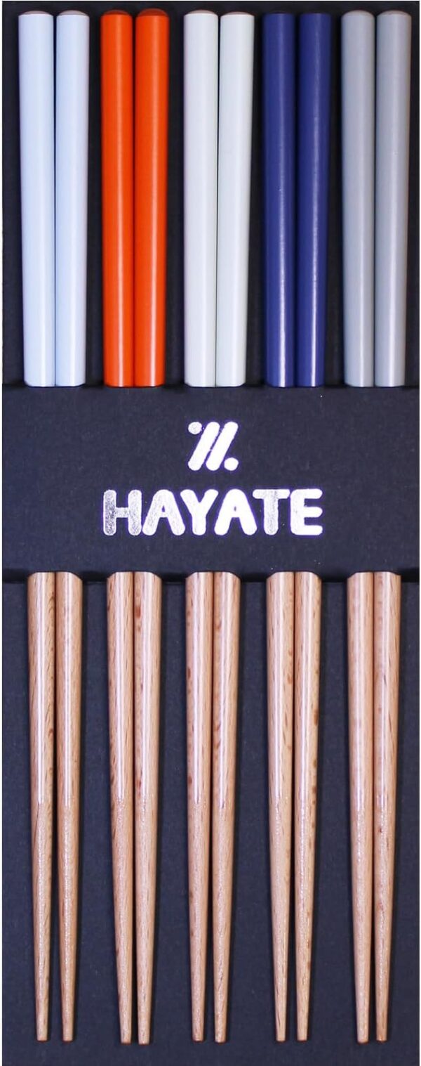 HAYATE Brand Chopsticks Stylish, Dishwasher Safe, Natural Wood, 9.1 inches (23 cm), Chopsticks with Anti-Slip Treatment (Fashionable Set of 5 Pairs) - Image 3