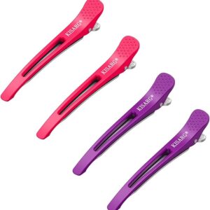 KISARG Duck Curl Hair Clip, Hairpin, Bangs, Sectioning, Unisex, For Professional Hairdressers, Does Not Leave Marks, Large, Strong, Set of 4 (Pink x 2, Purple x 2)
