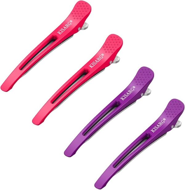 KISARG Duck Curl Hair Clip, Hairpin, Bangs, Sectioning, Unisex, For Professional Hairdressers, Does Not Leave Marks, Large, Strong, Set of 4 (Pink x 2, Purple x 2)