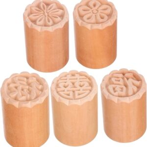 DOITOOL 5-Piece Set Wooden Japanese Sushi Stamp, Chocolate Cookie Shaper, Mooncake Shaper, Embossing Cookie Cutter, Chocolate Cake Baking Stamp, Dessert Stamp Mold