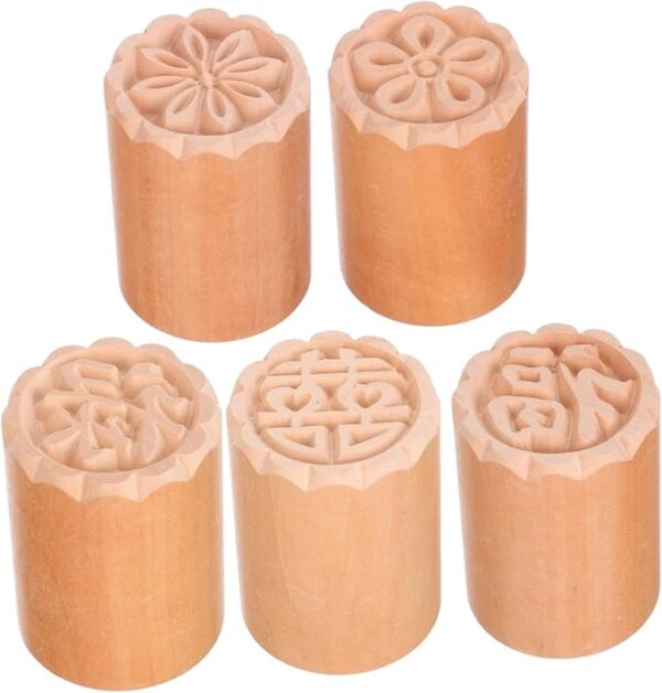 DOITOOL 5-Piece Set Wooden Japanese Sushi Stamp, Chocolate Cookie Shaper, Mooncake Shaper, Embossing Cookie Cutter, Chocolate Cake Baking Stamp, Dessert Stamp Mold