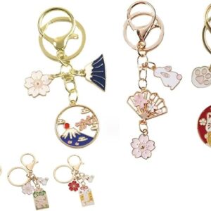 Mount Fuji, Cherry Blossom, Maneki-neko, Lucky Cat, Charm Keychain