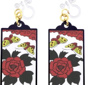 Daioh Seisakusho Hanafuda Earrings, Japanese Souvenir, Stylish Japanese Earrings, Hanafuda Merchandise, Made in Japan, Auspicious Item, Coming-of-Age Ceremony, Non-Pierced Earrings