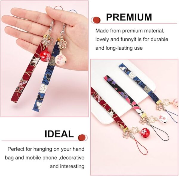 [OLYCRAFT] 6pcs 3 Colors Cherry Blossom Keychain Pendant Lucky Cat Key Ring Charm Japanese Enamel Bell Buckle Key Ring with Flower Polyester Strap for Handbag Phone Funny Gift -18.5cm - Image 4