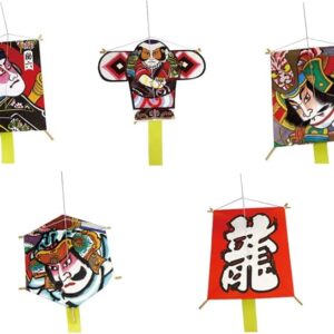 Japanese Souvenir Mini Kite Set of 5 (Dragon, Guy, Sukeroku, Wusha, Hexagon)