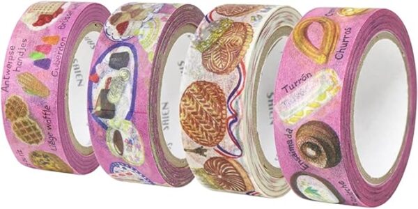 Kamiiso Sangyo Made in Japan Masking Tape SAIEN Artist Series (Spanish Sweets, Galette des Rois, Afternoon Tea, Belgian Sweets) Set of 4, 15mm x 10m, TR-1036