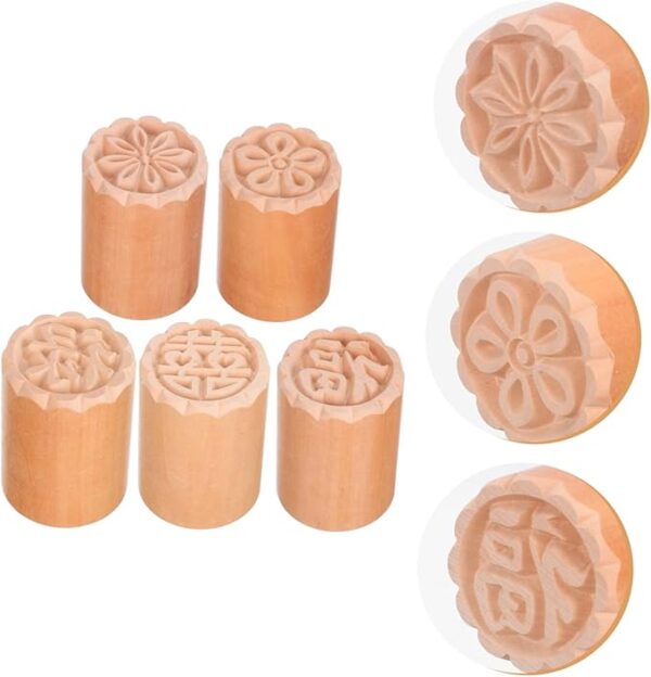 DOITOOL 5-Piece Set Wooden Japanese Sushi Stamp, Chocolate Cookie Shaper, Mooncake Shaper, Embossing Cookie Cutter, Chocolate Cake Baking Stamp, Dessert Stamp Mold - Image 4