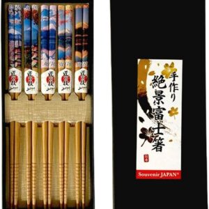 Wooden Chopsticks Set of 5 Pairs Superb View Mt. Fuji Bamboo Chopsticks Japanese Style Japanese Pattern Chopsticks Five Pairs Cherry Blossom Tower Upside Down Fuji Autumn Leaves mt. Fuji Souvenir