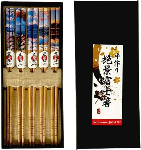 Wooden Chopsticks Set of 5 Pairs Superb View Mt. Fuji Bamboo Chopsticks Japanese Style Japanese Pattern Chopsticks Five Pairs Cherry Blossom Tower Upside Down Fuji Autumn Leaves mt. Fuji Souvenir