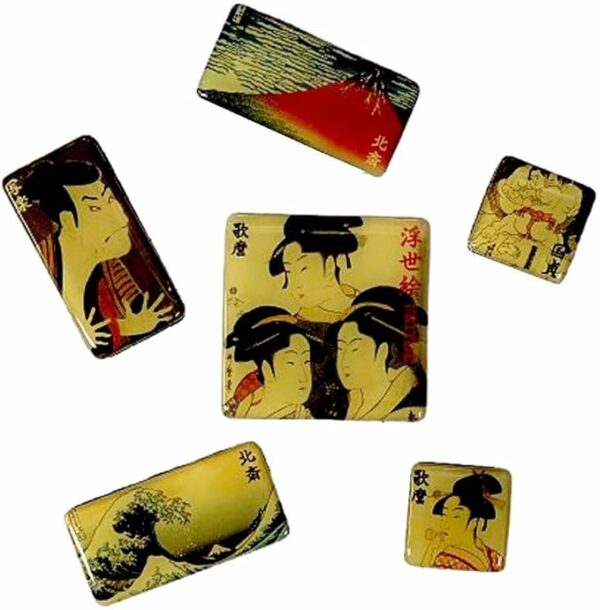Ukiyo-e Magnets Set of 6 Ukiyo-e Japanese Magnets Souvenir Katsushika Hokusai Red Fuji Hokusai Namuraku Karaku Utamaro Vidro Sanbijin Kunisada Sumo Prints Kitagawa Utagawa Utagawa Utagawa Kunisada - Image 2