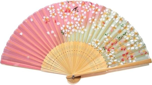 Asahio 121005 Hand Fan, Flowy Cherry Blossom (Pink), 8.3 inches (21 cm), 30 Rooms, Women's, Women's, Silk Folding Fan, Handmade, RPJ Set