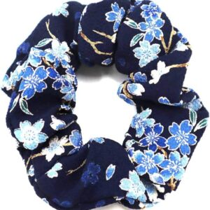 Japanese Pattern Crepe Scrunchie (Maizakura Navy)