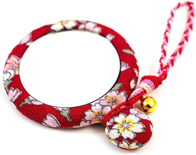 Flower Crepe Compact Mirror, Round Mirror, Japanese Pattern, Kimono Crepe - Image 2