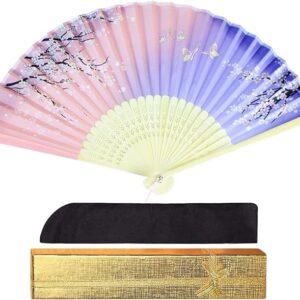 Joyesplay Men's Women's Japanese Fan, 3-piece Set, Japanese Pattern, Butterfly, Cherry Blossom, Flowers, Stylish, Beautiful, Japanese Accessories, Lightweight, Bamboo Bones, Festivals, Fireworks