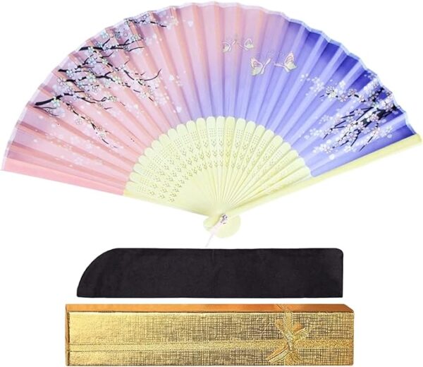 Joyesplay Men's Women's Japanese Fan, 3-piece Set, Japanese Pattern, Butterfly, Cherry Blossom, Flowers, Stylish, Beautiful, Japanese Accessories, Lightweight, Bamboo Bones, Festivals, Fireworks