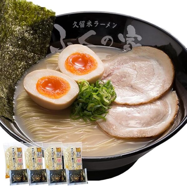 Kurume Rich Tonkotsu Ramen (4 servings) [Ramugi, Semi-dried Thin Noodles, Soup Set]