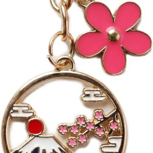SunAge Key Chain, Mt. Fuji and Cherry Blossom Petals, Alloy, Japanese Style Key Chain, Key Ring