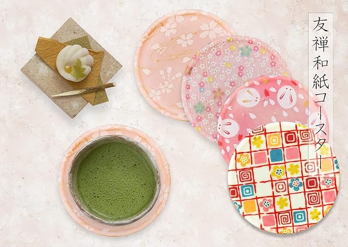 Tatsukraft Yuzen Washi Coaster Plum Cherry Blossom Lattice Set of 2 Dishwasher-Safe Coasters Stylish Plastic Japanese Modern Japanese Pattern Yuzen Washi Kyoto Yuzen Paper Japanese Style Interior Tea - Image 2