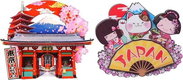 KRGNPLE 2 Pcs Magnetic Stickers, Japanese souvenir Fridge Magnet, Japanese Souvenir, 3D Type, Souvenir, Souvenir, Landmark Craft, Magnet, Cute, Idea, Collection, Accessories (Tokyo + JAPAN Fan)