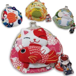 MMmall Japanese Souvenirs Delighted by Foreigners Wallet, Ebi Wallet, Purse Pouch, Maneki Neko Goods,, red cat