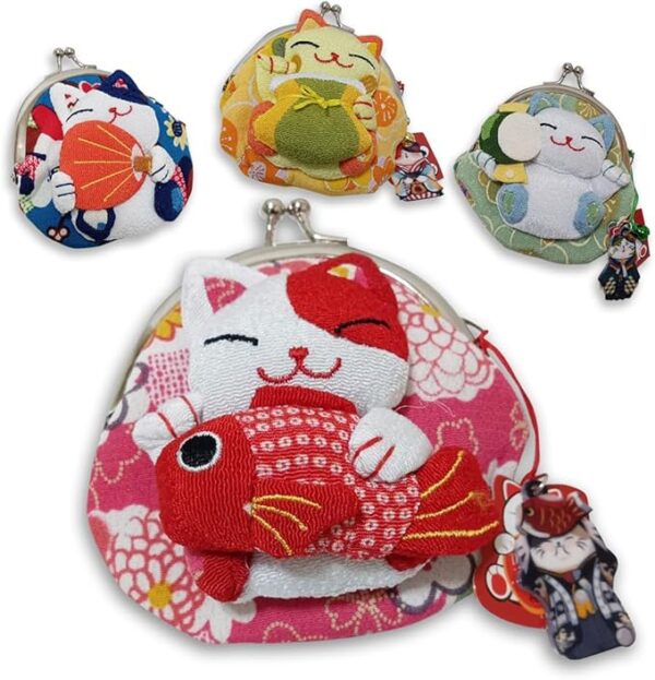 MMmall Japanese Souvenirs Delighted by Foreigners Wallet, Ebi Wallet, Purse Pouch, Maneki Neko Goods,, red cat
