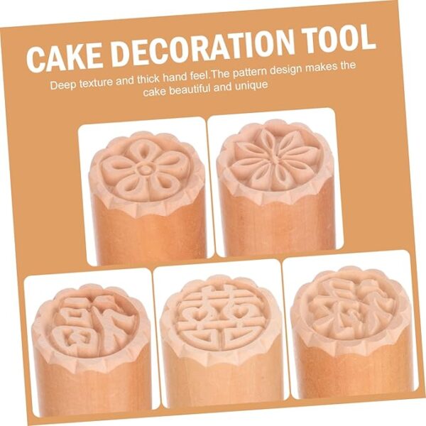 DOITOOL 5-Piece Set Wooden Japanese Sushi Stamp, Chocolate Cookie Shaper, Mooncake Shaper, Embossing Cookie Cutter, Chocolate Cake Baking Stamp, Dessert Stamp Mold - Image 3