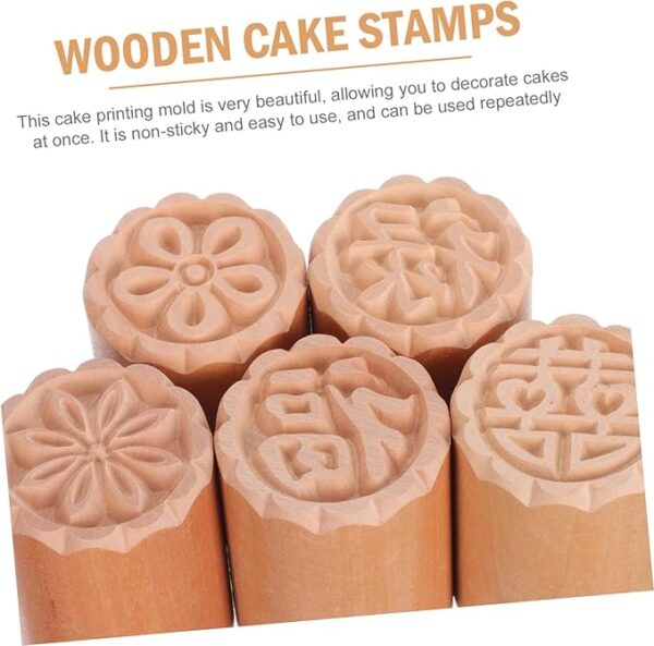DOITOOL 5-Piece Set Wooden Japanese Sushi Stamp, Chocolate Cookie Shaper, Mooncake Shaper, Embossing Cookie Cutter, Chocolate Cake Baking Stamp, Dessert Stamp Mold - Image 5
