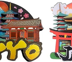 KRGNPLE 2-piece japanese souvenir fridge magnet Japanese souvenir three-dimensional souvenir landmark craft magnet cute idea collection accessories (TOKYO + JAPAN Kimono Woman)