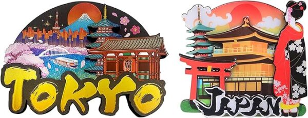 KRGNPLE 2-piece japanese souvenir fridge magnet Japanese souvenir three-dimensional souvenir landmark craft magnet cute idea collection accessories (TOKYO + JAPAN Kimono Woman)