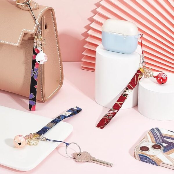[OLYCRAFT] 6pcs 3 Colors Cherry Blossom Keychain Pendant Lucky Cat Key Ring Charm Japanese Enamel Bell Buckle Key Ring with Flower Polyester Strap for Handbag Phone Funny Gift -18.5cm - Image 5