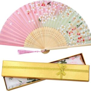 Boshiho Women's Fan & Fan Bag, Rayon Dance Fan, Beautiful, Flower Pattern, Butterfly Pattern, Cherry Blossom Pattern, Stylish, Japanese Style Accessory, Elegant, Gorgeous