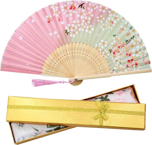 Boshiho Women's Fan & Fan Bag, Rayon Dance Fan, Beautiful, Flower Pattern, Butterfly Pattern, Cherry Blossom Pattern, Stylish, Japanese Style Accessory, Elegant, Gorgeous