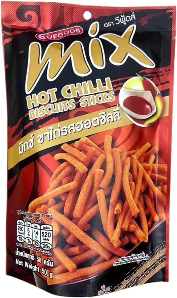 VFOODS MIX HOT CHILLI BISCUITS STICKS 123MART Snack Treats from Thailand, 1.8 oz (50 g), Set of 3 with Original Hot Towel