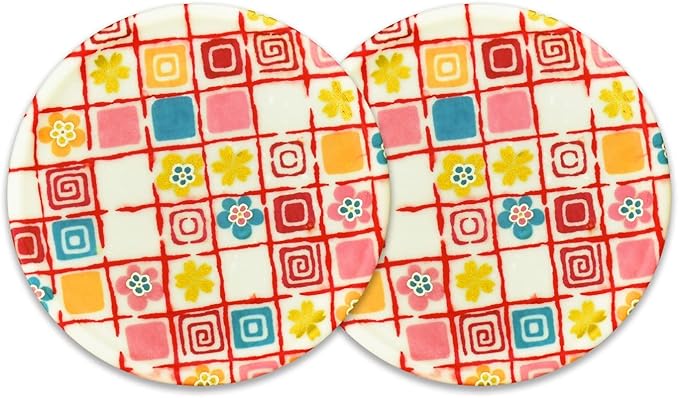 Tatsukraft Yuzen Washi Coaster Plum Cherry Blossom Lattice Set of 2 Dishwasher-Safe Coasters Stylish Plastic Japanese Modern Japanese Pattern Yuzen Washi Kyoto Yuzen Paper Japanese Style Interior Tea