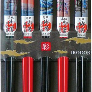Sunny Life Design 265205 Wakasa Lacquer Chopsticks Natural Wood, 8.9 inches (22.5 cm), Set of 5, For Guests, Ukiyo-e Tokaido, Made in Japan